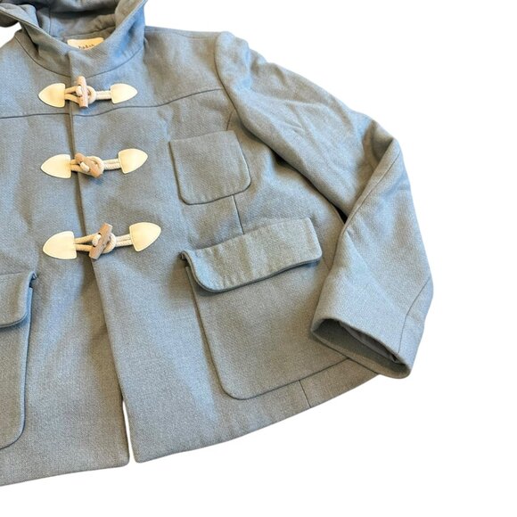 ba&sh Cotton Wool Blend Toggle Coat Jacket Waist-Length Blue Hooded Size 8 Women - Picture 5 of 12